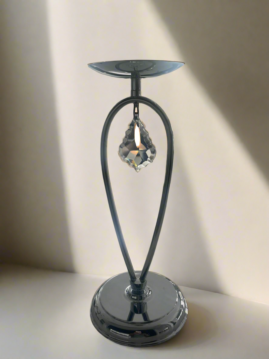 Silver Metal Crystal Candle Holder