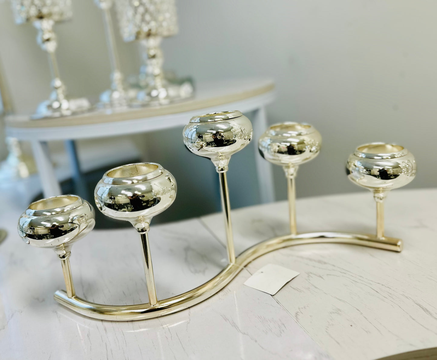 Curved Silver Candle Holder