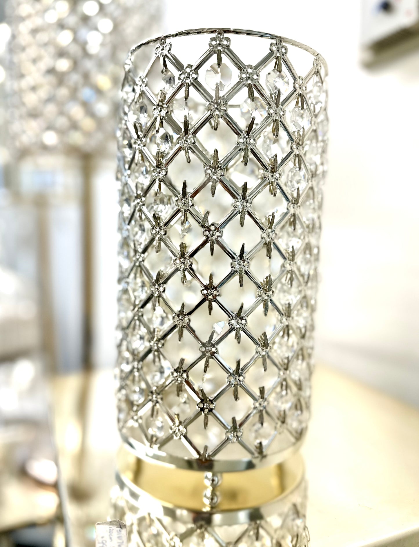 Silver Crystal Candle Holder