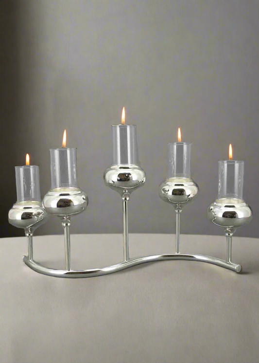 Curved Silver Candle Holder