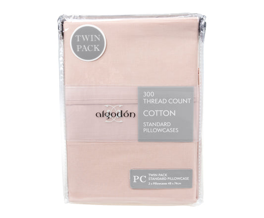 ALGODON "300TC Cotton" TWIN PACK PILLOWCASE PINK