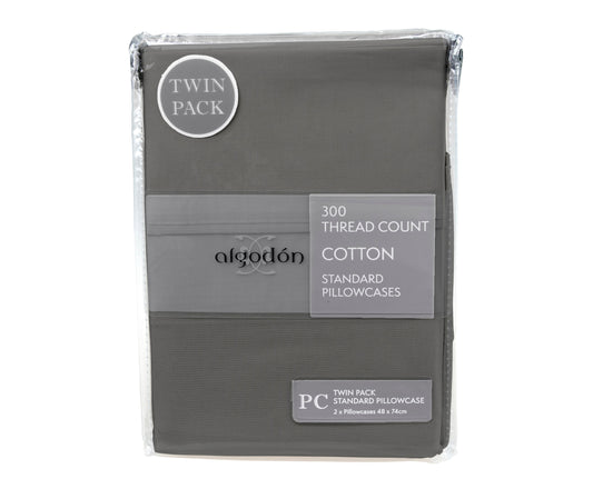 ALGODON "300TC Cotton" TWIN PACK PILLOWCASE CHARCOAL