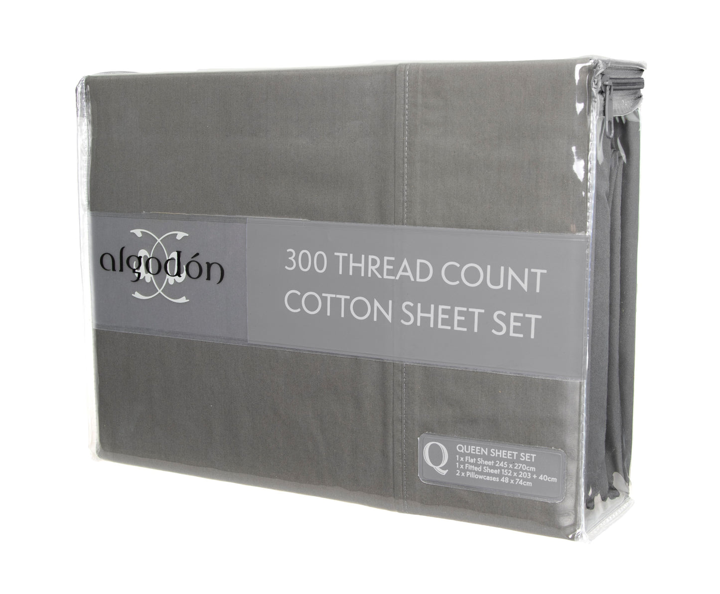 ALGODON "300TC Cotton" FITTED SHEET Combo Set CHARCOAL (S/KS/D/Q/K)