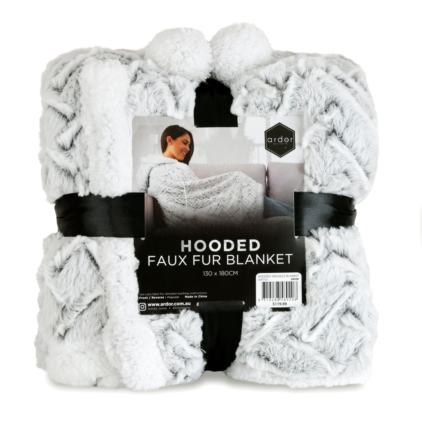 HOODED SNUGGLE FAUX FUR BLANKET SEATTLE SNOW