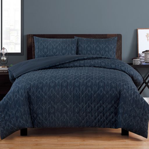 ARDOR BOUDOIR "Oak" EMBOSSED QUILT COVER SET INDIGO